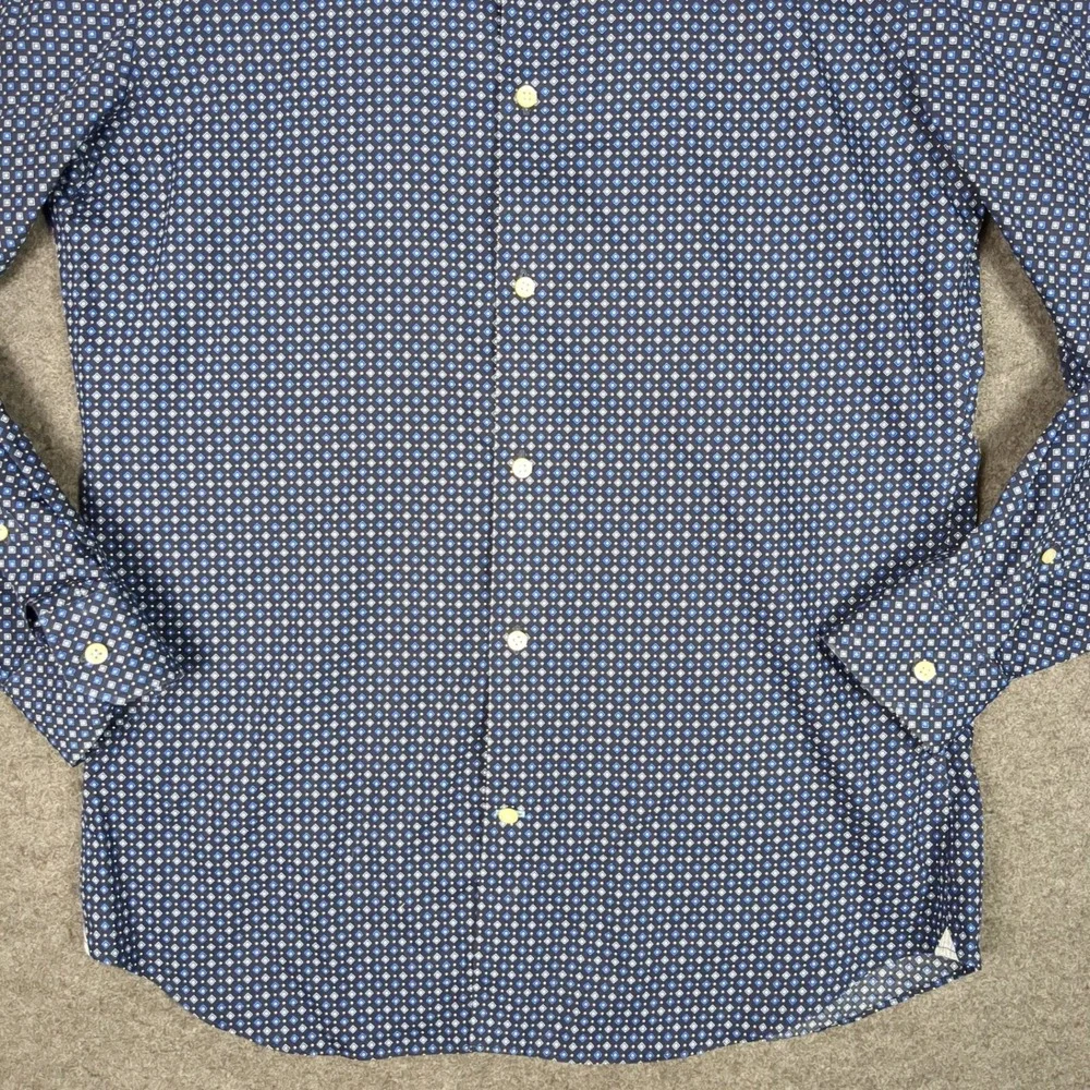 Banana Republic Grant Fit Non-Iron Mens Large Blue Geometric Dress Shirt L